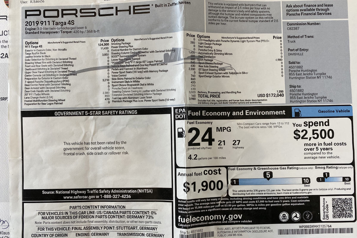 2019-porsche-911-targa-4S-window-sticker